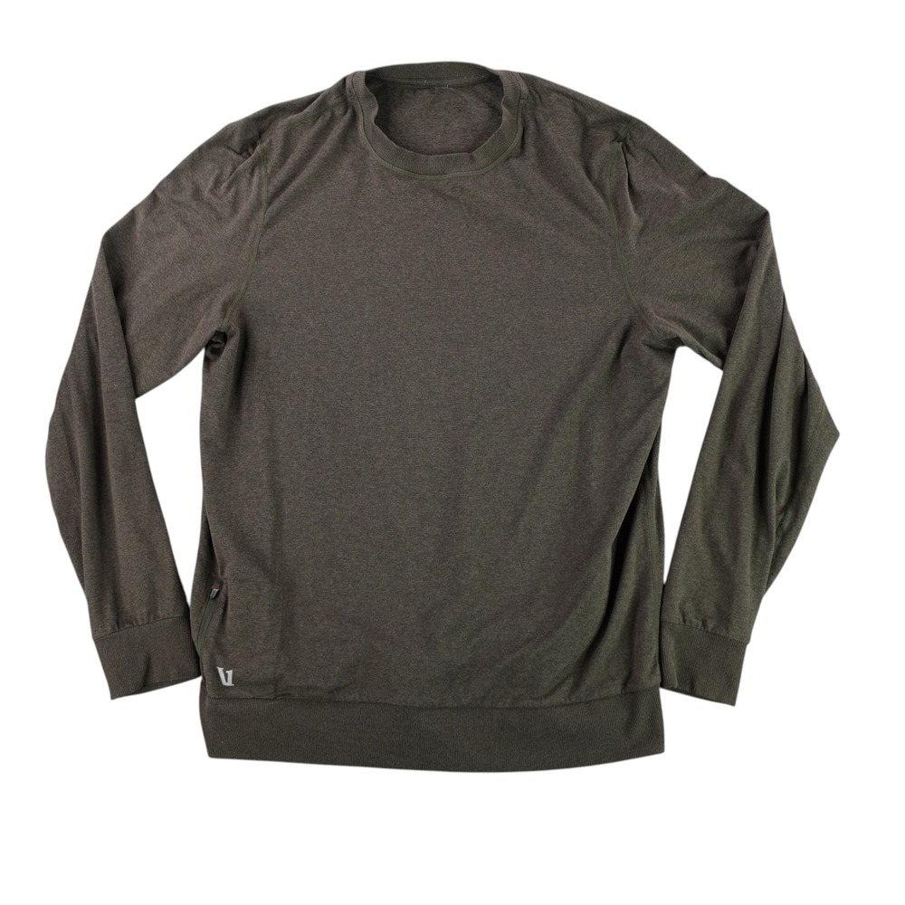 Vuori Ponto Performance Crew Sweatshirt Mens L Dark Oregano Heather Side Zip